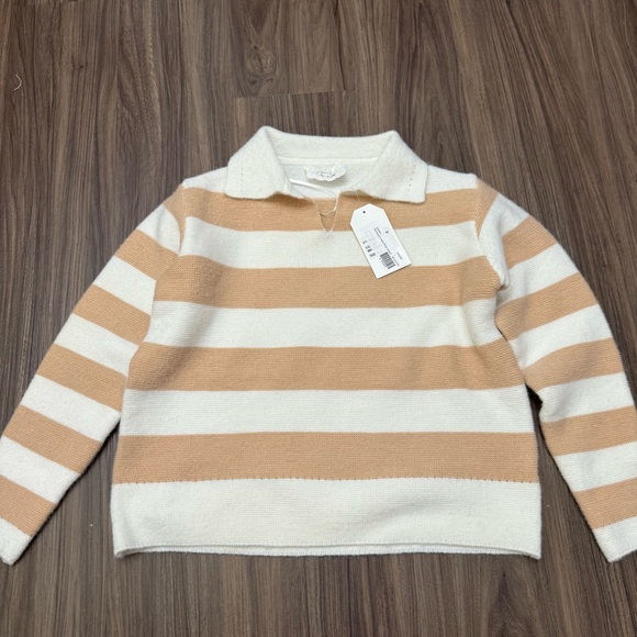 NWT Sadie & sage sz L White /Sand Lorelei Stripe cropped collar Sweater - Picture 2 of 8